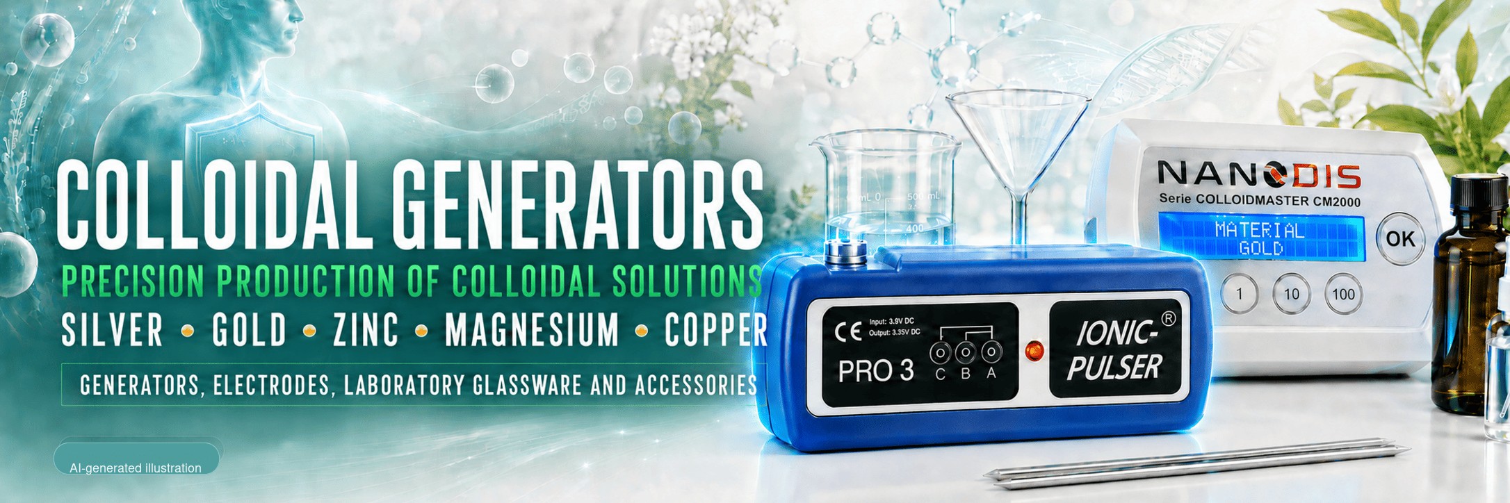 Colloidal generators and equipment for preparing colloidal solutions