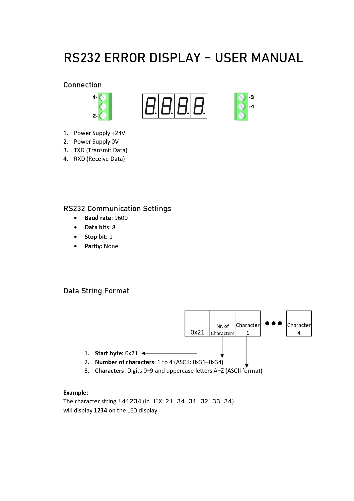How to connect and programm the RS232 error display