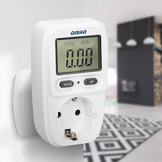 ORNO OR-WAT-419 GS LCD Schuko merilnik porabe 16A ORNO OR-WAT-419 GS vtični Schuko merilnik porabe elektrike z LCD zaslonom