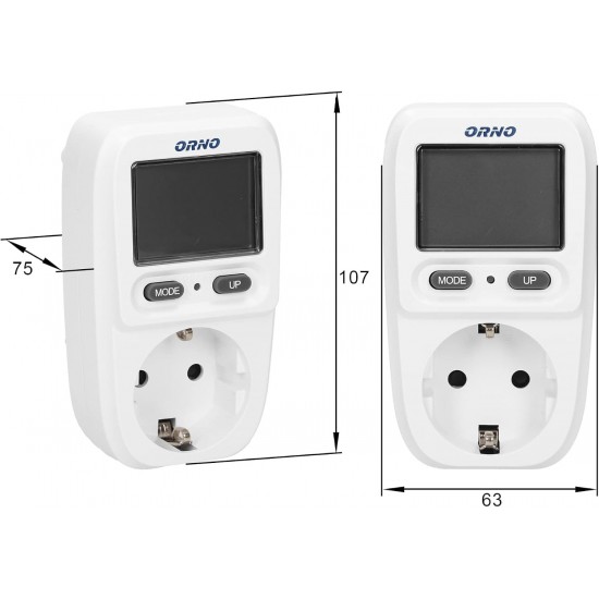 ORNO OR-WAT-419 GS LCD Schuko merilnik porabe 16A ORNO OR-WAT-419 GS vtični Schuko merilnik porabe elektrike z LCD zaslonom