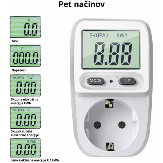 ORNO OR-WAT-419 GS LCD Schuko merilnik porabe 16A ORNO OR-WAT-419 GS vtični Schuko merilnik porabe elektrike z LCD zaslonom