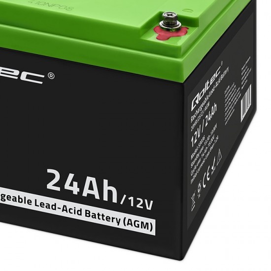 Qoltec 53036 12V 24Ah black VRLA AGM battery with T12 M5 terminals