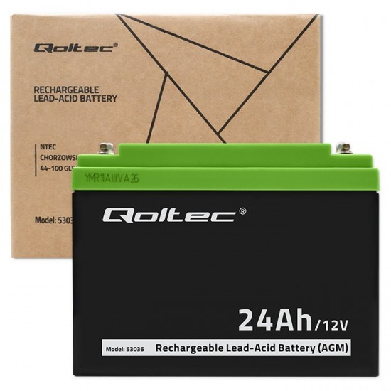 Qoltec 53036 12V 24Ah black VRLA AGM battery with T12 M5 terminals
