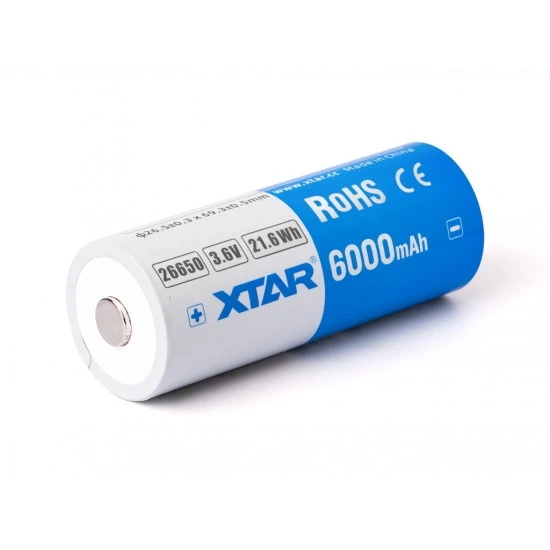 Protected XTAR 26650 Li-Ion battery 3.7V XTAR 26650 Li-Ion battery 6000mAh 3.6V–3.7V with protected PCB