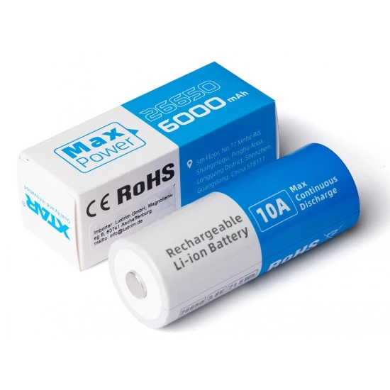 Protected XTAR 26650 Li-Ion battery 3.7V XTAR 26650 Li-Ion battery 6000mAh 3.6V–3.7V with protected PCB