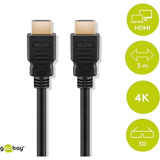 Goobay High speed HDMI kabel tip A 3m, pozlačen Goobay High speed HDMI kabel tip A 3m, pozlačen