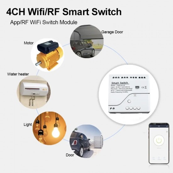 WiFi 4CH switch + temp probe WiFi 4-channel smart switch with temperature sensor (Tuya/Smart Life)