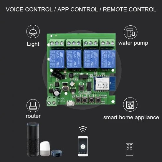 WiFi 4CH switch + temp probe WiFi 4-channel smart switch with temperature sensor (Tuya/Smart Life)