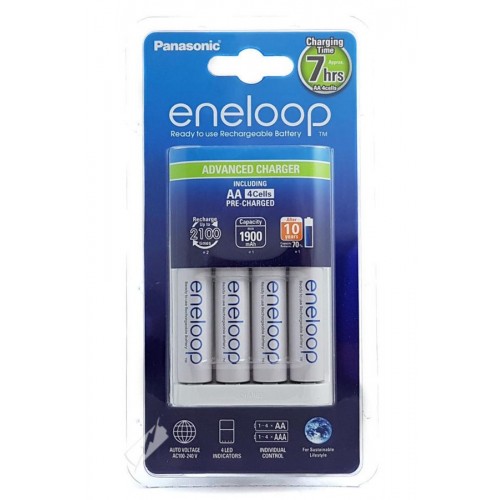 Panasonic Advanced AA/AAA Charger BQ-CC17 (4 Channels) + 4× AA 1900mAh Panasonic Advanced AA/AAA Charger BQ-CC17 (4 Channels) + 4× AA 1900mAh