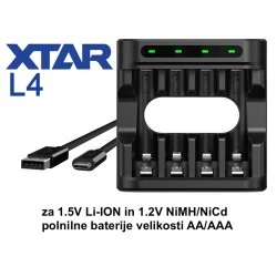 Xtar L4 polnilnik za 1.5V LiIon in 1.2V NiMH AA in AAA Xtar L4 polnilnik za 1.5V LiIon in 1.2V NiMH AA in AAA