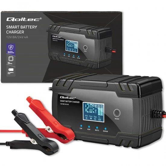 Qoltec 52490 intelligent microprocessor charger 12V 8A / 24V 4A Qoltec 52490 intelligent 12V 24V charger with repair function