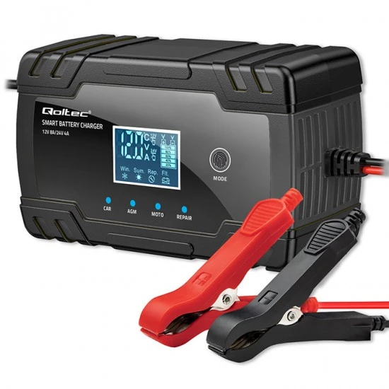 Qoltec 52490 intelligent microprocessor charger 12V 8A / 24V 4A Qoltec 52490 intelligent 12V 24V charger with repair function