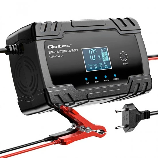 Qoltec 52490 intelligent microprocessor charger 12V 8A / 24V 4A Qoltec 52490 intelligent 12V 24V charger with repair function