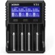 XTAR VX4 Visible Mixer LCD display showing charging and capacity test XTAR VX4 Visible Mixer smart battery charger front view