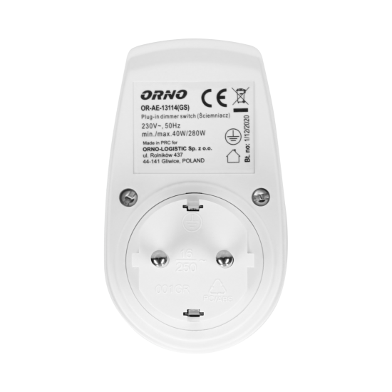Vtični zatemnilnik dimmer 280W z regulacijo ORNO 13114