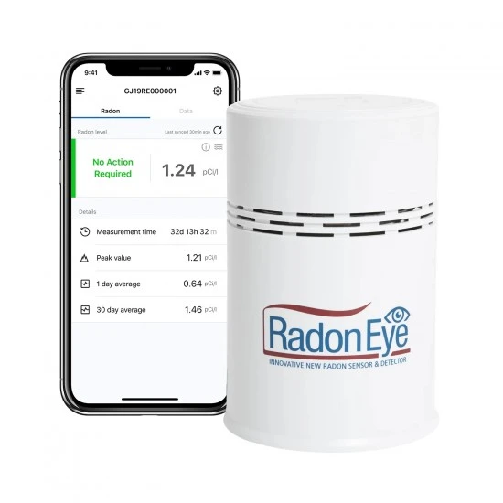 Radon Eye OLED display with real-time radon readings Radon Eye radon detector by Ecosense