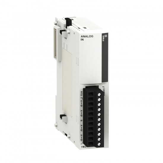 TM2AMI4LT module installed in Modicon M238 PLC system TM2AMI4LT I/O expansion module for Modicon M238 and Twido controllers
