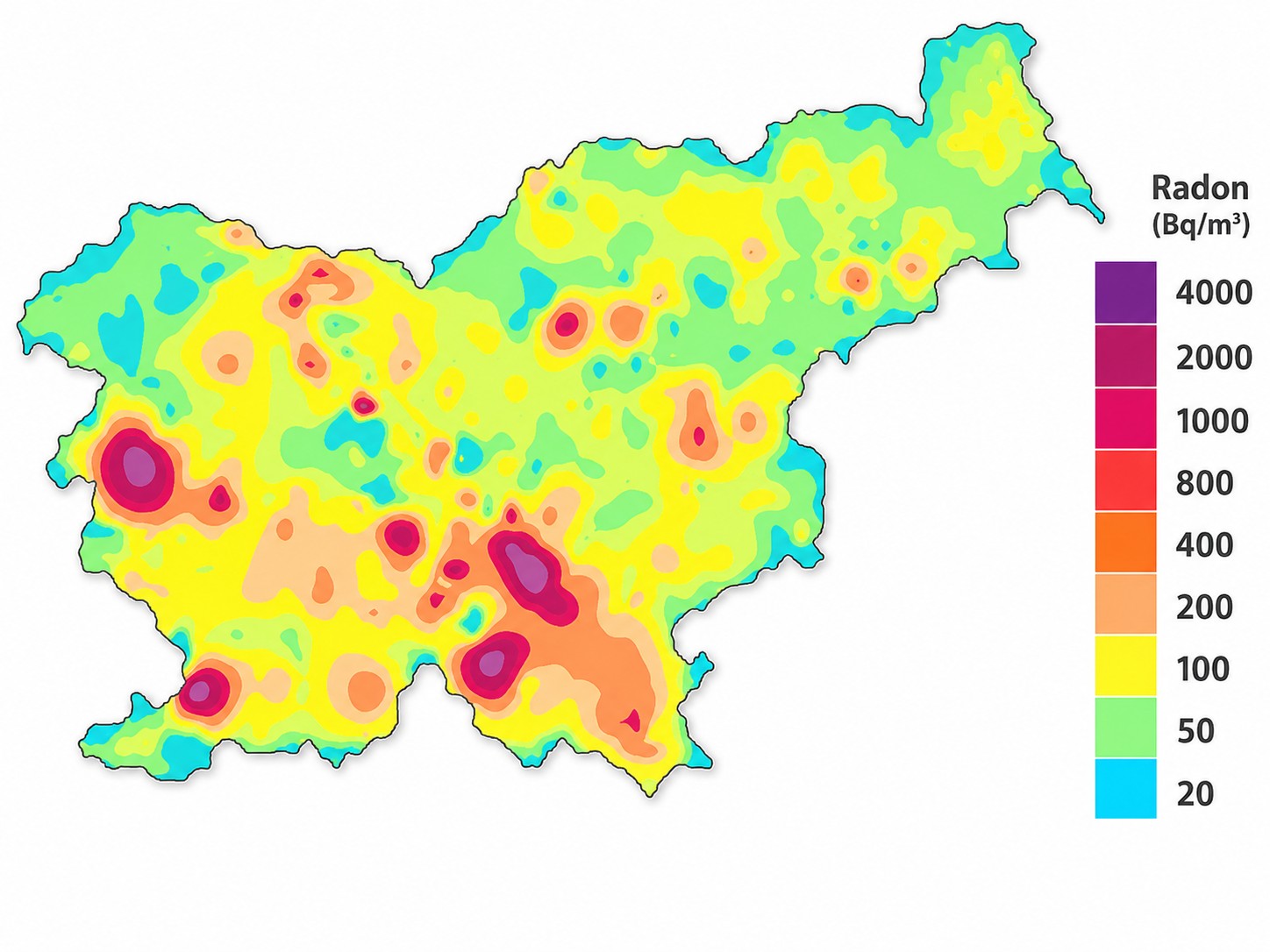 Zemljevid koncentracije radona v Sloveniji